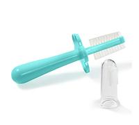 Grabease Brosse à dents double face pour bébé, sans BPA ni phtalates, 1 paquet, bleu sarcelle