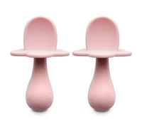 Grabease Bundle Cuillère d'apprentissage en silicone pour bébé Poignée ergonomique et barrière de protection anti-étouffement Sans BPA sans phtalates Cuillères auto-alimentantes pour tout-petits Blush