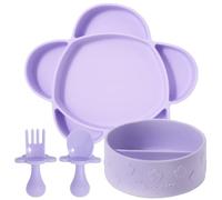 Grabease Ensemble d'alimentation pour bébé - Bol en silicone, assiette en silicone et ustensiles - Lavande, ensemble de 4 pièces