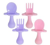 Grabease Ensemble de 4 ustensiles auto-nourrissants pour bébé et tout-petit, lot de 4 pièces : cuillères à fards et lavande et fourchettes pour bébé, plastique non toxique, avec barrières de