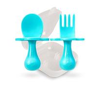 Grabease Ustensiles pour tout-petits Cuillères et fourchettes pour tout-petits Couverts pour bébé Fourchette pour tout-petits, sans BPA et sans phtalate et tout-petit, 1 ensemble, bleu sarcelle