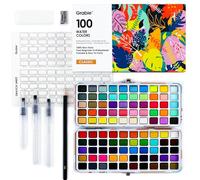 Grabie Ensemble de peinture aquarelle, 100 couleurs, ensemble de peinture avec pinceaux à eau et crayon, idéal pour les enfants et les adultes, fournitures artistiques, kit de démarrage parfait pour