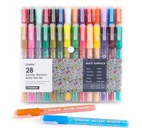 Grabie Lot de 28 marqueurs de peinture acrylique, 28 couleurs, 0,7 mm, pointe extra fine, stylos de peinture de qualité supérieure pour peinture sur diverses surfaces, fournitures artistiques