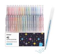 Grabie Lot de 42 stylos à encre gel pailletée, 18 stylos irisés et 24 stylos de couleur essentielle, pointe roller lisse, stylos à encre gel métallique scintillante pour coloriage