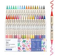 Grabie Lot de 72 marqueurs de peinture acrylique avec 36 pointes de pinceau bicolores, marqueurs à base d'eau à double pointe pour roches, marqueur de dessin acrylique pour fournitures artistiques