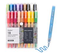 Grabie Marqueurs de peinture acrylique, 18 couleurs, 0,7 mm, pointe extra fine, stylos de peinture de qualité supérieure pour peinture sur diverses surfaces, fournitures artistiques