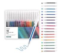 Grabie Stylos à encre gel à paillettes - 18 couleurs - Stylos à encre gel métallisée pour coloriage, marqueurs rétractables à paillettes pour adultes, stylos à encre gel colorés pour livres de