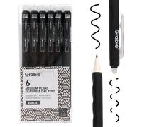 Grabie Stylos à encre gel effaçable, pour effacer les erreurs, encres de couleurs assorties pour dessiner, écrire, planifier (6 stylos effaçables noirs)