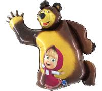 Grabo Ballon d'anniversaire Masha et ours. Ballons pour fêtes pour enfants, dessin Masha et ours, en aluminium avec paille pour gonfler. Ballons colorés Made in Italy, 70 x 72 cm