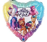 Grabo ballon My Little Pony en forme de cœur Made in Italy. Ballon pour enfants avec tous les My Little Pony, en feuille d'aluminium avec une paille pour le gonfler. Ballons colorés 36x26 cm