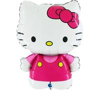 Grabo Pour Hello Kitty Fêtes d'anniversaire Rose. Ballon moulé pour fêtes filles, en aluminium avec paille pour gonfler. Ballons colorés Made in Italy 42 x 60 cm