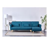 Concept Usine – Canapé d'angle convertible 4 places Grace Bleu Canard – Réversible, finition bois