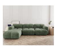 Lisa Design - Grace - canapé modulable d'angle réversible 4 Places en Velours texturé, Vert Sauge