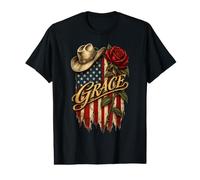 Grace Chapeau de Cowboy Drapeau américain Rose T-Shirt Graphique avec Valeur