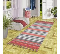 Grace Coureur de Tapis en 100% Coton, Tapis Kilim tissé à la Main avec Motif à Rayures Modernes en Rouille et Gris - Facile d'entretien et Robuste, idéal pour Le Couloir, la Cuisine et Le Salon