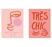 Grace Digital - Impression encadrée "Magiqueface / Très Chic Pink" pack de 2 PM11666 (43 cm x 33 cm) (Blanc/Rose)