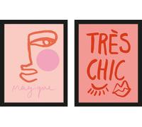 Grace Digital - Impression encadrée "Magiqueface / Très Chic Pink" pack de 2 PM11666 (43 cm x 33 cm) (Noir/Rose)