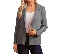 GRACE KARIN Blazer en Tricot à Manches Longues pour Femme avec Deux Boutons, col Tailleur et Revers à Encoche - Style décontracté pour Le Bureau, Gris foncé, M