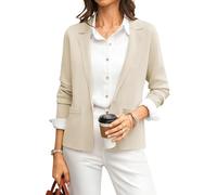 GRACE KARIN Blazer en tricot à manches longues pour femme, élégant cardigan d'invité de mariage à revers et col en V, boutons décontractés, vêtements de bureau avec poches, Cl081-06/Beige, S