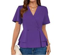 GRACE KARIN Blouse à Volants Haut Manches Courtes Encolure en V Elégante Chemisier Portefeuille Business S Violet