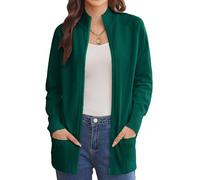 GRACE KARIN Cardigan long pour femme UK Automne Dehors Col montant Fermeture éclair Élastique avec poches, vert foncé, S