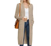 Grace Karin Cardigan Long Tendance 2024 Ouvert sur Le Devant à Manches Longues avec Poches pour Femme, Kaki, XX-Large