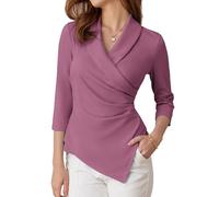 GRACE KARIN Chemisiers Femme élégant 3/4 Manches Longues Tenue de fête Chemisiers Portefeuille Femme Coupe cintrée Hauts Gothiques ElegantXXL Violet-Rose -13