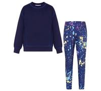 GRACE KARIN Ensemble sweat-shirt et legging pour fille - Manches longues - 2 pièces - Automne - Hiver - Tenue de sport pour 6-14 ans, bleu marine, 10-11 ans