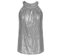 GRACE KARIN Femme Soirée Camisole à Sequin Col Rond Coupe Ample été Hauts en Mousseline Décontracté été Débardeur T-Shirt M Argenté