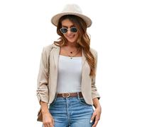 GRACE KARIN Femme Travail Veste Blazer Devant Ouvert Manches 3/4 Tissu Léger Élégant pour Bureau M Costume Abricot Tissu