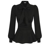 GRACE KARIN Femmes Chemisier Taille Définie Bureau Manches Longues Bouffantes Nœud Papillon Décoré Haut Élégantc