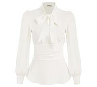 GRACE KARIN Femmes Chemisier Taille Définie Bureau Manches Longues Bouffantes Nœud Papillon Décoré Haut Élégantc