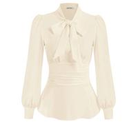 GRACE KARIN Femmes Chemisier Taille Définie Bureau Manches Longues Bouffantes Nœud Papillon Décoré Haut Élégantc