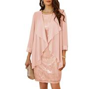 GRACE KARIN Femmes Ensemble 2 Pièces Robe sans Manches Pailletée Col Rond avec Boléro Soirée