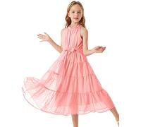 GRACE KARIN Fête Décontractée Filles Robe Mariage Formel Licou Une Ligne Maxi Douce de Princesse 10 Ans Rose