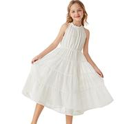 GRACE KARIN Fête décontractée pour Filles Robe Mariage Formel pour Enfants Licou Une Ligne Maxi Douce de Princesse 10 Ans Blanc