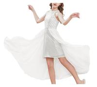 GRACE KARIN Fille Robe à Paillettes et Traîne Robe Habillée à Dos Nu sans Manches Robe Maxi en Mousseline de Soie Argenté 6-7 Ans