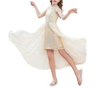 GRACE KARIN Fille Robe à Paillettes Scintillantes et Traîne Robe d'Été Maxi en Mousseline de Soie Robe à Dos Nu sans Manches Or 7-8 Ans