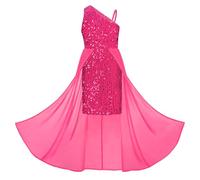 GRACE KARIN Filles Asymétrique sans Manches Une épaule Robe à Paillettes A-Ligne Robe de Princesse Rose Rouge 7 Ans