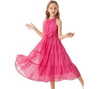 GRACE KARIN Filles Princesse Robe Une Ligne Maxi Casual Fête Festive Mariage pour Enfants 12 Ans Rose Rouge