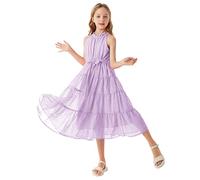 GRACE KARIN Filles Robe de Princesse Douce Costume Une Ligne Maxi Casual Fête Mariage Élégante pour Enfants 12 Ans Violet Claire