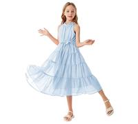 GRACE KARIN Filles Robe Douce Princesses Une Ligne Maxi Casual Fête Festive Mariage Vêtements pour Enfants 12 Ans Bleu Clair