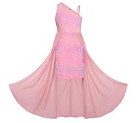 GRACE KARIN Filles Une épaule Asymétrique sans Manches Robe à Paillettes A-Ligne Robe de Princesse Rose Coloré 12 Ans