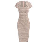 GRACE KARIN Magnifique Robe Crayon à Manches Courtes en Tweed pour Femme, Tweed Rose, Taille L