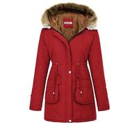 GRACE KARIN Manteaux d'hiver en polaire pour femme Parkas Anoraks Veste militaire à capuche Manteaux M Noir, Rouge fort, Small