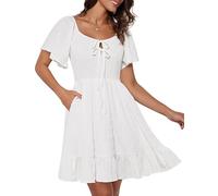 GRACE KARIN Mini robe d'été décontractée à manches courtes à volants nouée sur le devant pour femme