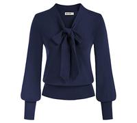 GRACE KARIN Pulls Femme Hiver à Col en V Noué Casual Blouse en Tricot Viscose Top Chic et Elegant Couleur Unie Bleu Marine -3 M
