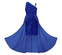 GRACE KARIN Robe Aimable pour Petite Fille Festive Party Robe Anniversaire Cadeau pour Enfants Bleu Brillant à Sequins 6 Ans