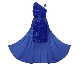 GRACE KARIN Robe Aimable pour Petite Fille Festive Party Robe Anniversaire Cadeau pour Enfants Bleu Brillant à Sequins 6 Ans