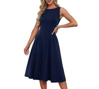 GRACE KARIN Robe de Cocktail élégante Coupe Ajustée en A pour Femme Rétro Vintage des Années 1950 Midi Rockabilly avec Poches Bleu Marine M